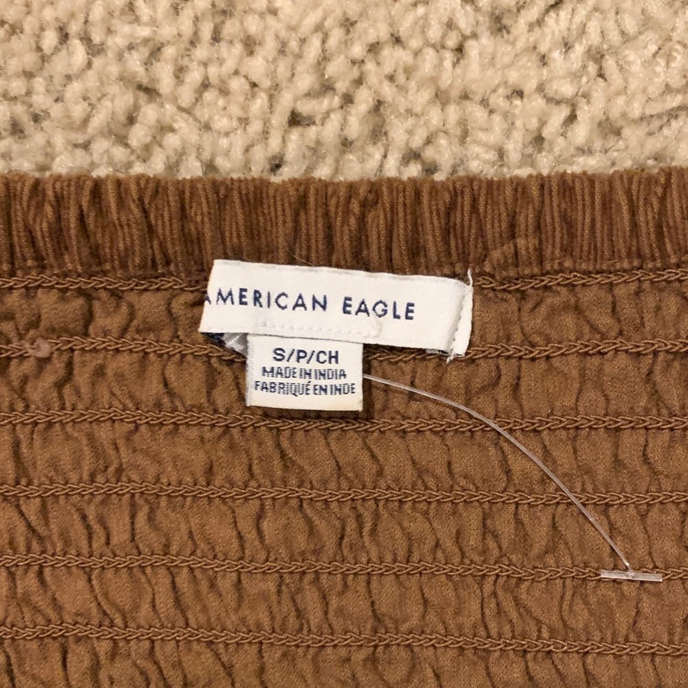 NWOT American Eagle Women Brown Smocked Ruffle Bottom Sleeveless Crop Top Small - Picture 6 of 8
